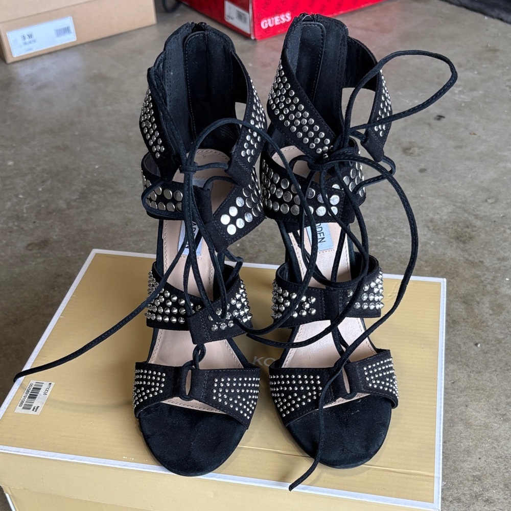 Steve Madden Black Studded Lace-Up Heels